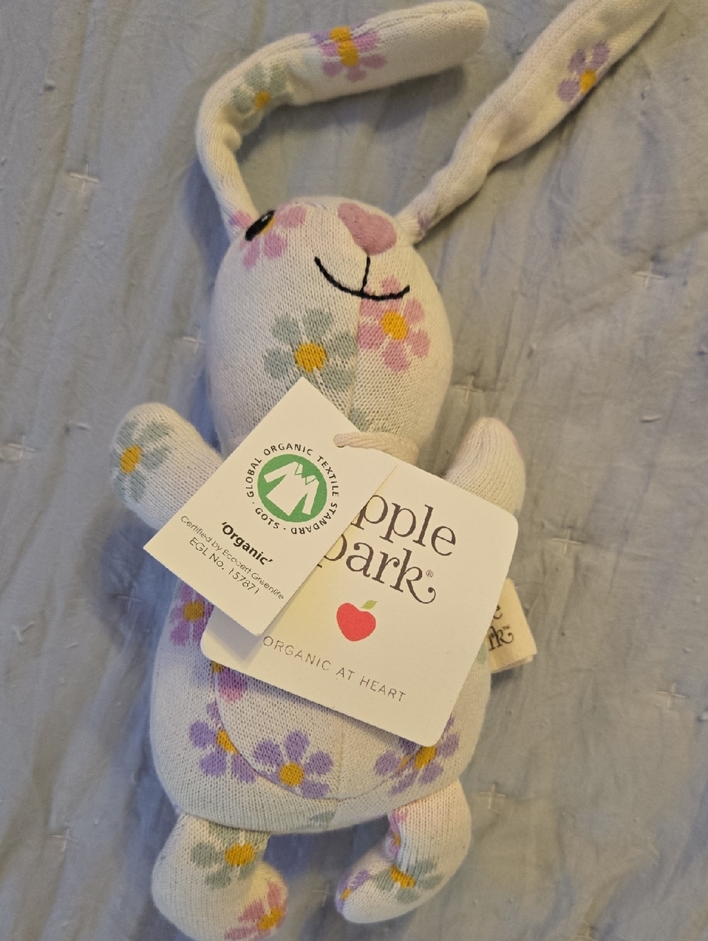 Apple Park Organic Floral Bunny Plush - Cream with Pastel Flowers